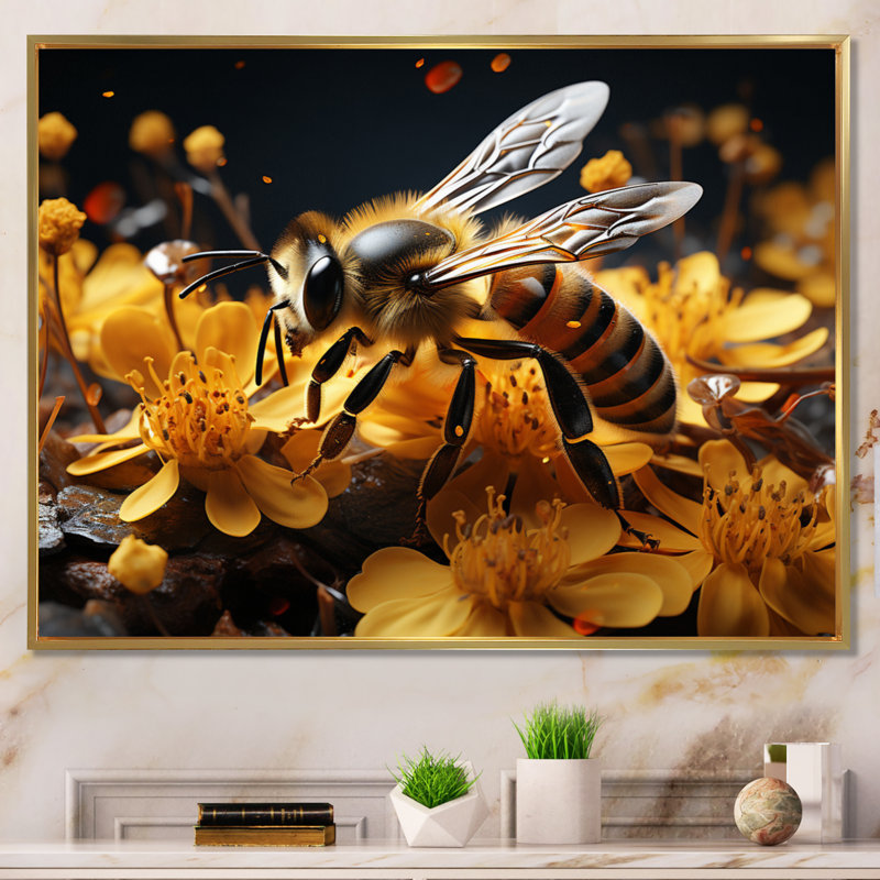 Décoration murale Bee Buzzing Life, Encadrement doré, H 16 po x l 32 po x P 1 po