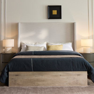 Grand lit tapissier de 54 po de hauteur, style neutre moderne, chenille texturée, base en métal, tête de lit haute à assemblage rapide, conception, installation rapide