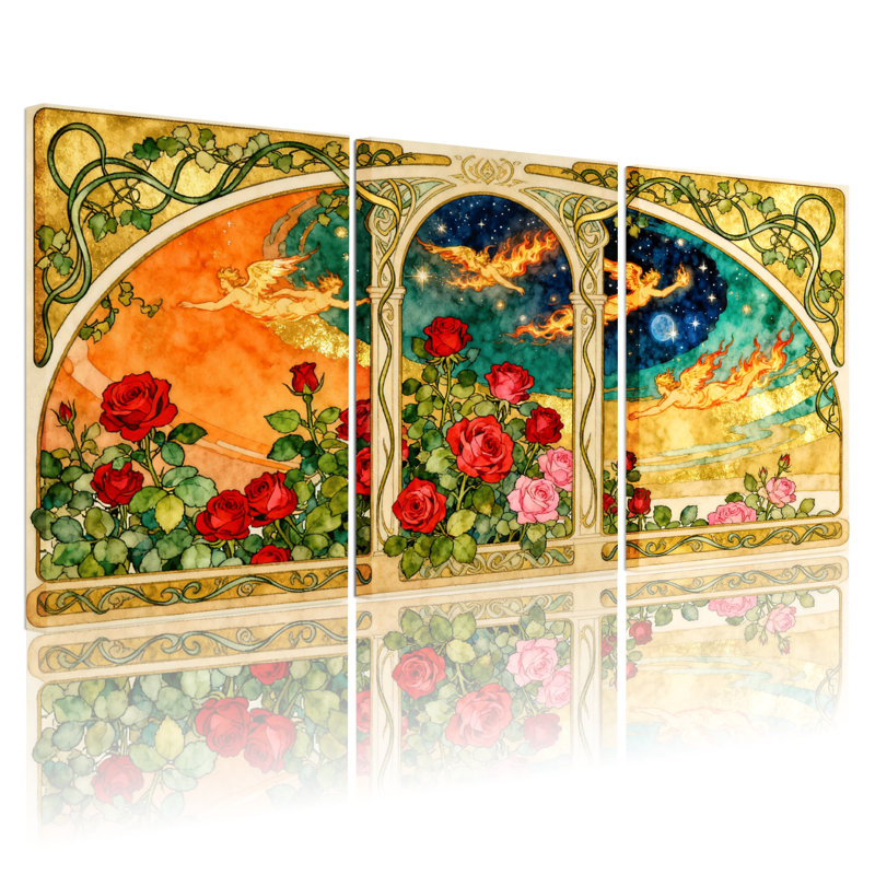 Ensemble de 3 impressions sur toile Fantasy Garden, H 18 po x l 36 po