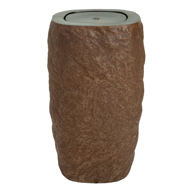Cylinder Polystone LED Outdoor Bubble Fountain - Brown, Brown