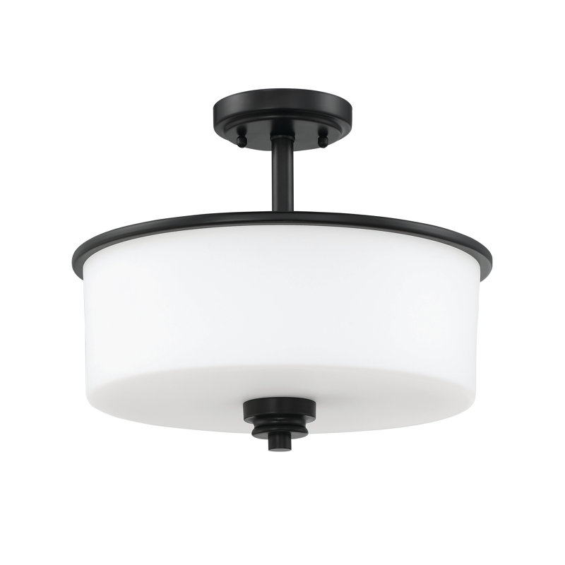 Willard 2 - Light Dimmable Drum Chandelier, White Frosted, Flat Black