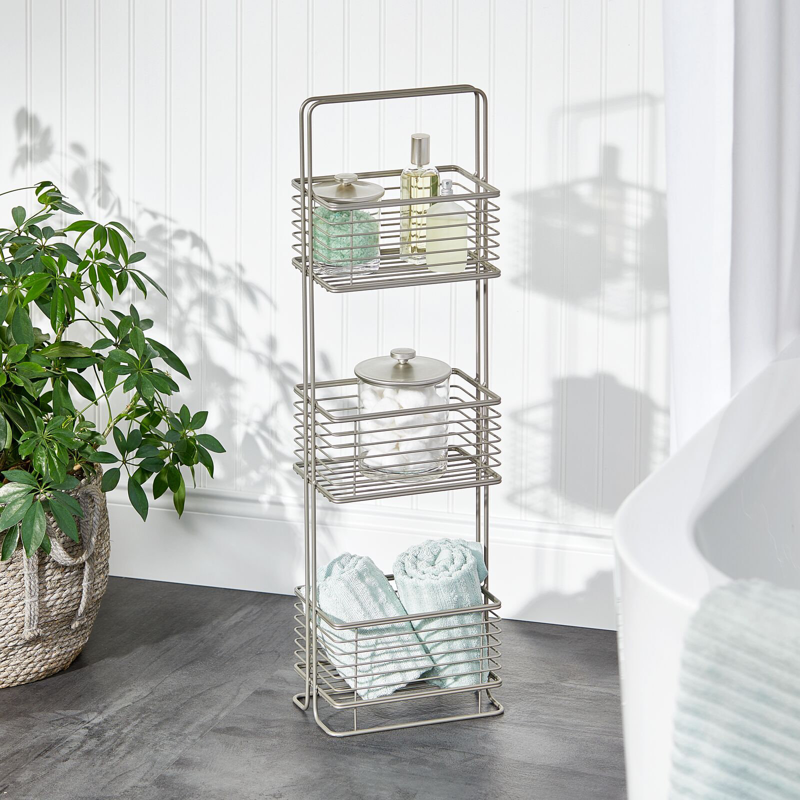 mDesign Slim Metal Wire 3-Tier Standing Bathroom Storage Basket Unit ...