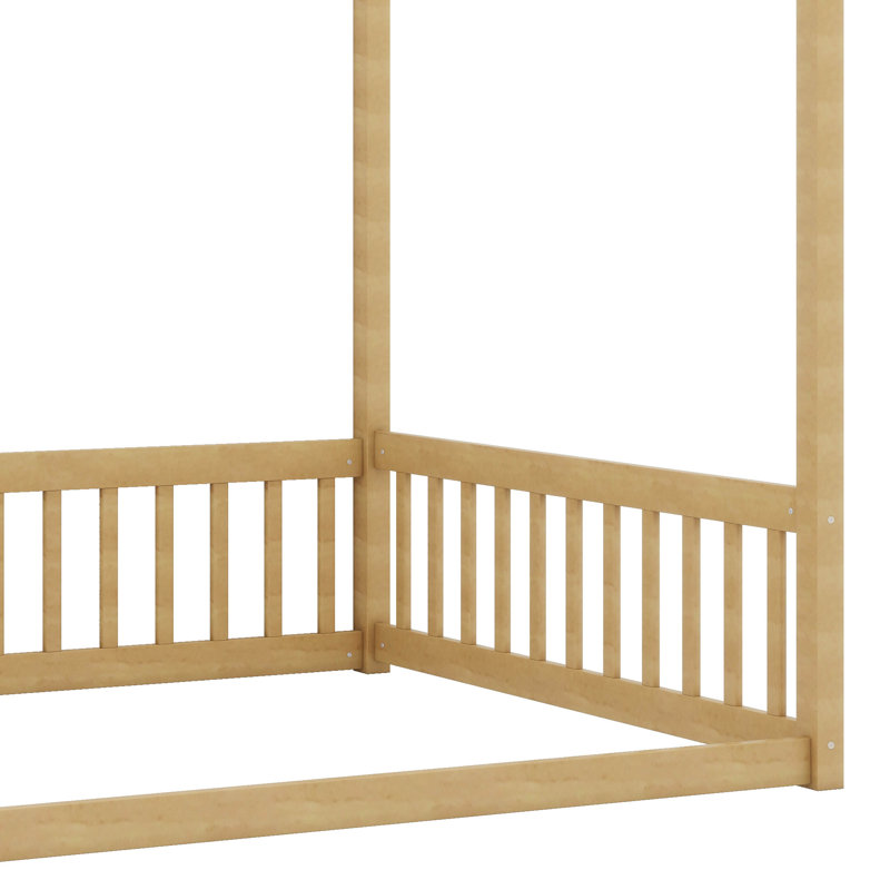 Lit double en bois d'hévéa avec clôture, Naturel