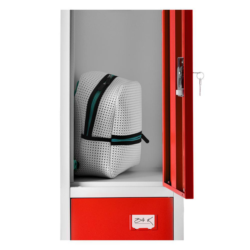 Red Steel 3-Tier Freestanding Office Locker with Adjustable Shelving
