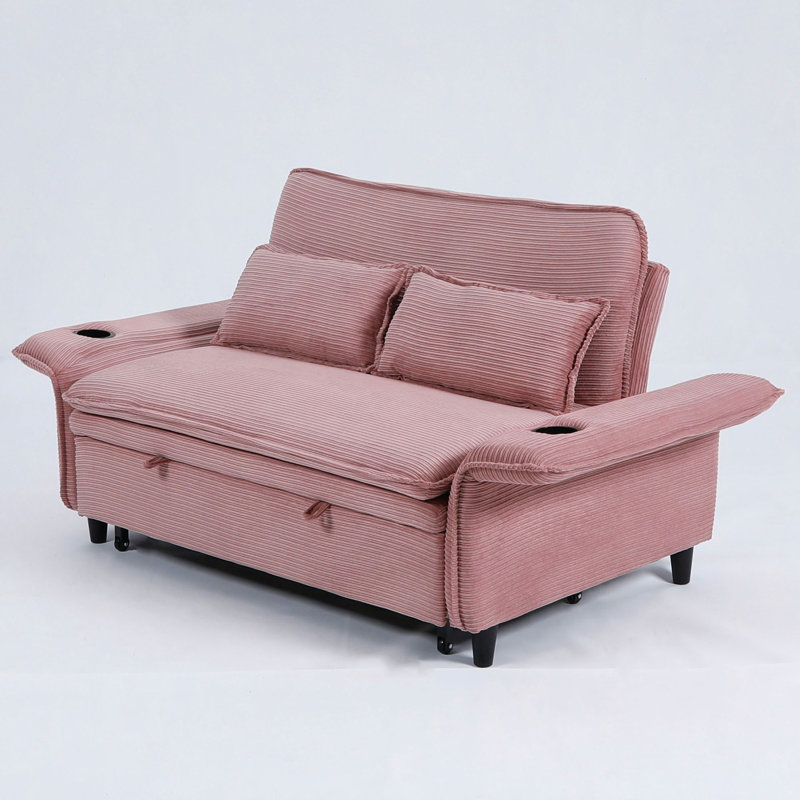 Canapé-lit de 65,74 po en tissu à rayures multifonctionnel, adapté aux chambres à coucher et aux salons. Les accoudoirs et les dossiers sont réglables.