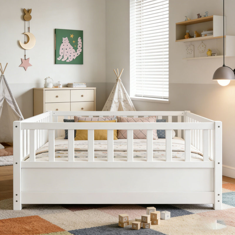 Lit en bois, Lit double, Blanc