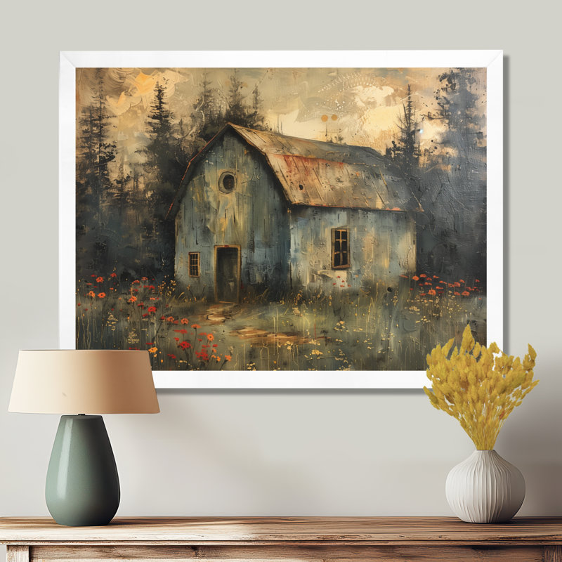 Gris, gris, hiver, chalet champêtre, H 12 po x l 20 po x P 1 po, Toile encadrée blanche avec une seule photo