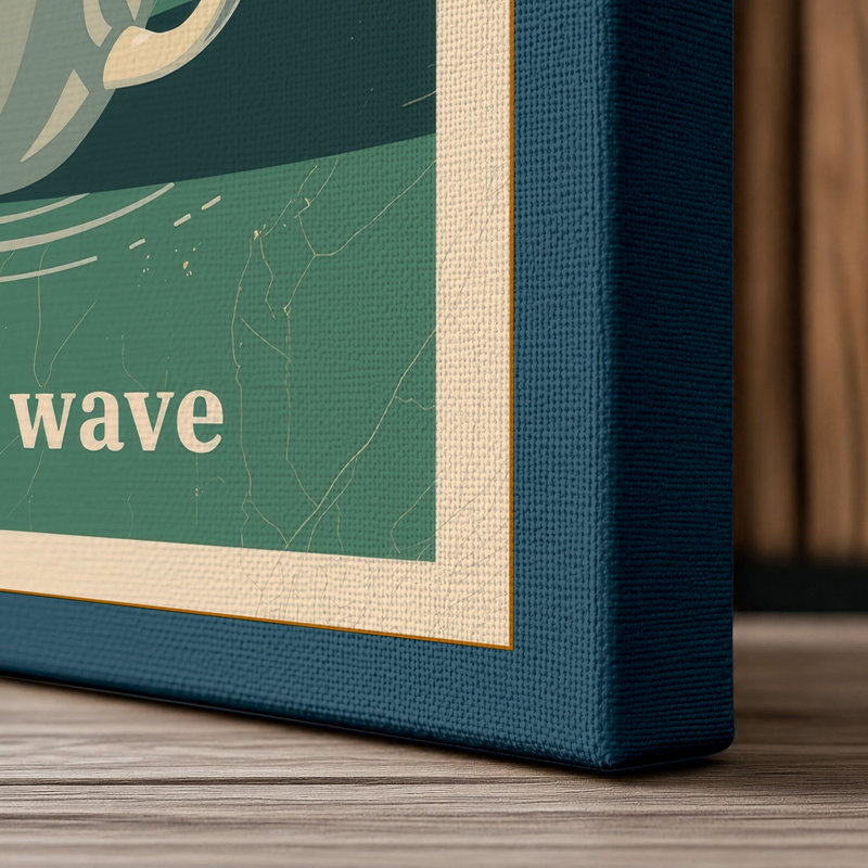 Coffee Wave Retro - Wrapped Canvas, 30x20 - 76.2 x 50.8 cm, Teal Border