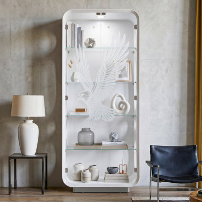 Vitrine éclairée en verre 74 "avec portes doubles en verre et conception d'aigle