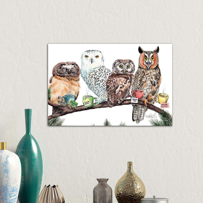 Tea Owls by Holly Simental - Wrapped Canvas Print, 66.04 cm H x 45.72 cm W x 3.175 cm D