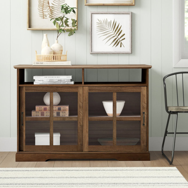 Baltasar 47'' Sliding Windowpane Door Sideboard, Rustic Oak