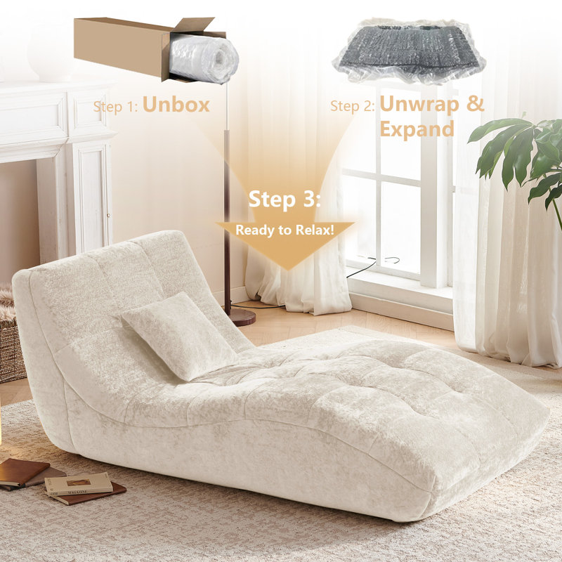 Chaise Lounge Chair, Modern Upholstered Recliner Sofa, With Curved Back, White