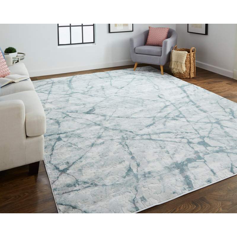 Tapis bleu sarcelle à motif abstrait Aybek, Rectangle 5 pi 3 po x 7 pi 6 po