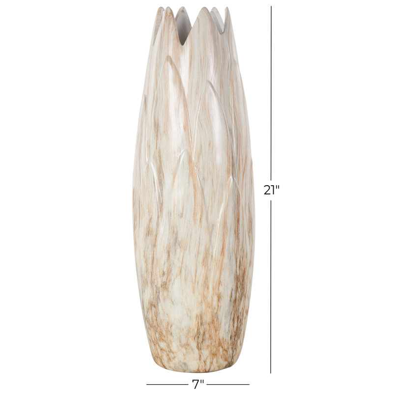 Beige Marbled Ceramic Organic-Shaped Table Vase