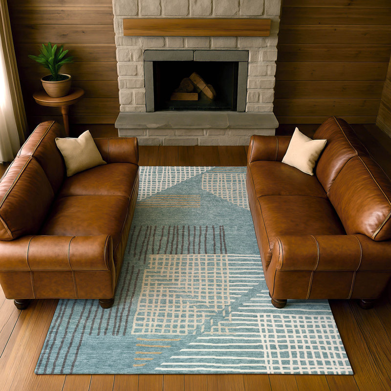Premium Machine Washable Mayfield AMF2270 Striped Rug, Teal, 10' x 14'