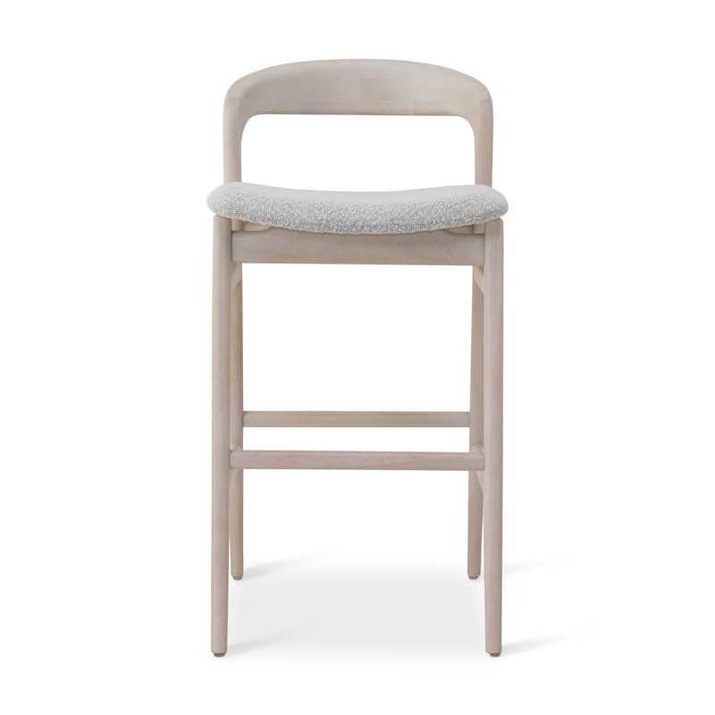 Modern Brazilian Upholstered Stool with Solid Wood Frame, Crafted Glaze Performance Boucle