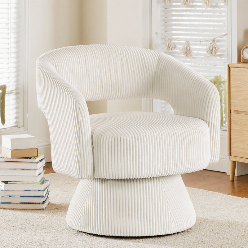 Modern Luxurious Swivel Accent Chair in Soft Beige Corduroy - Solid Wood Frame & Plush Seating, Beige Corduroy