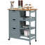 Chariot roulant pour îlot de cuisine, chariot de service de bar, chariot compact sur roulettes avec plateau en bois, tablettes et tiroirs-133412830