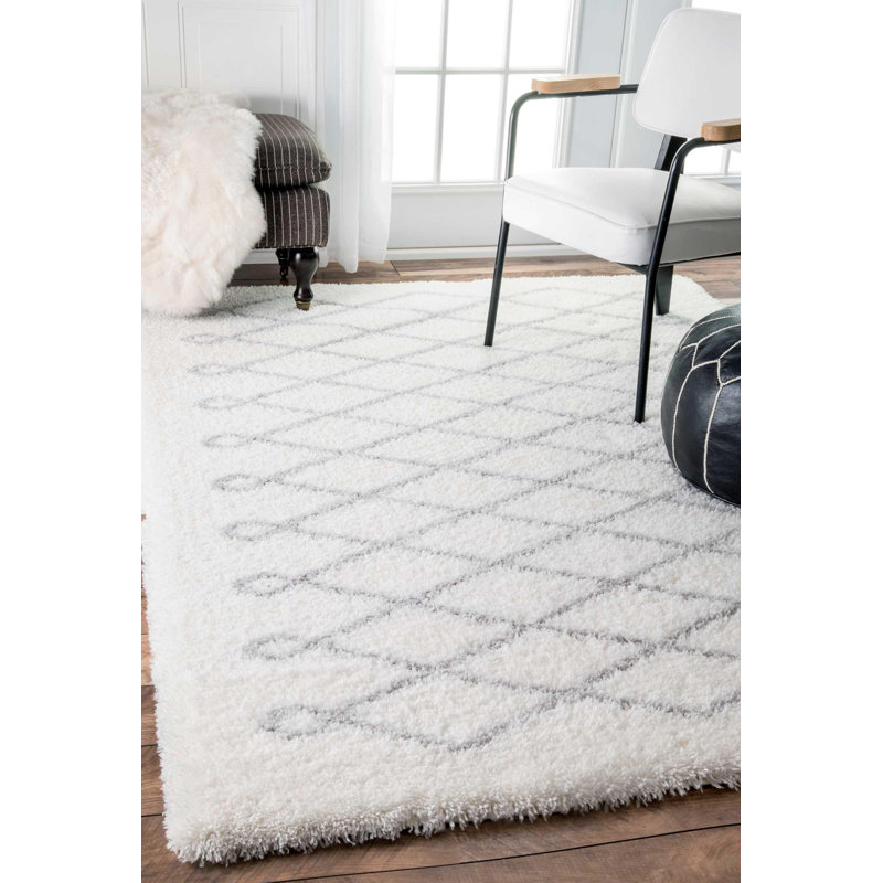 Tapis blanc / gris Anel, Rectangle 6 pi 7 po x 9 pi