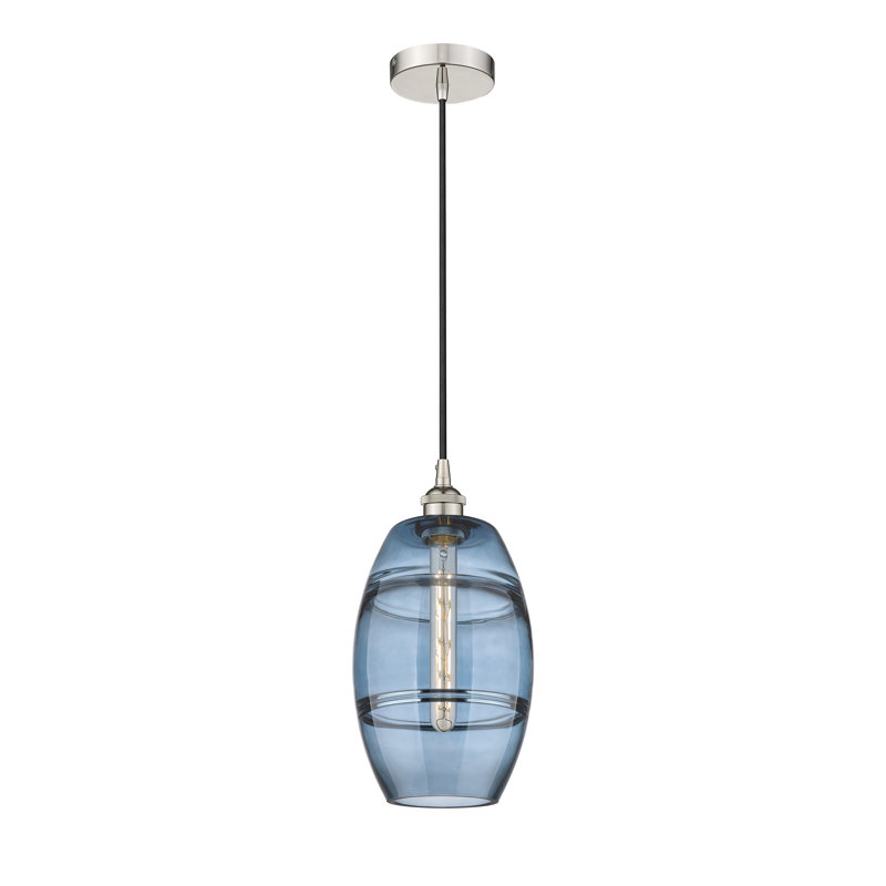 Mini-luminaire suspendu 1 lumière Edison Bettylou-616-G557, H 9,88 po x l 8 po x P 8 po, Bleu princesse, Nickel poli