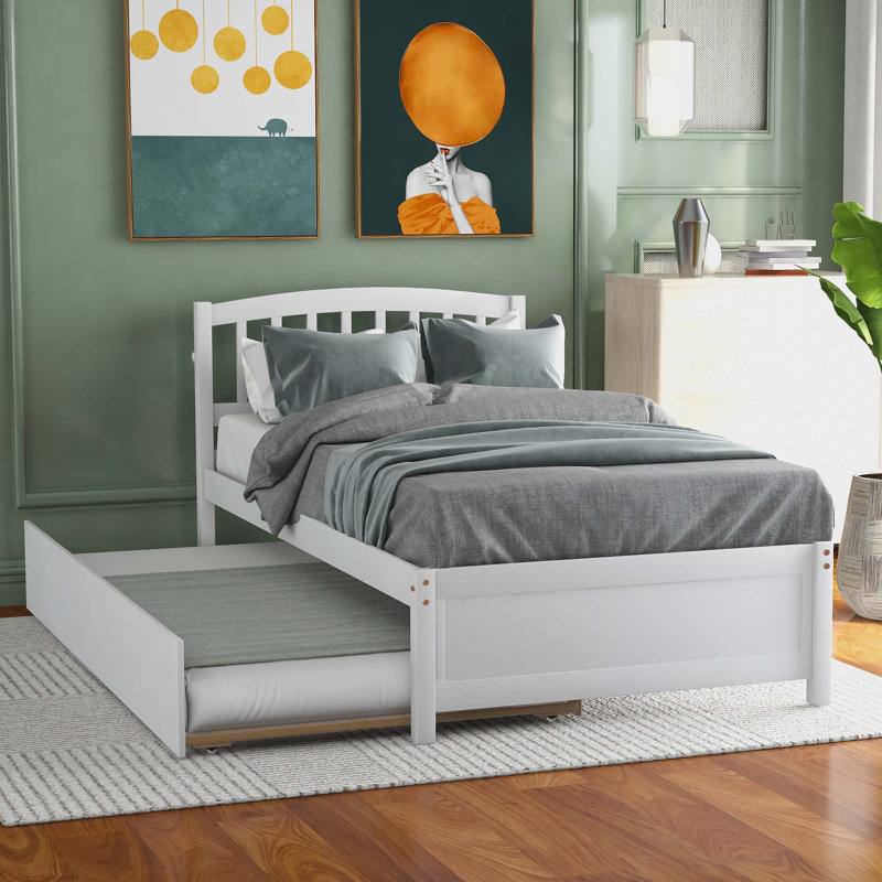 Structure de lit plateforme simple avec lit gigogne, Blanc