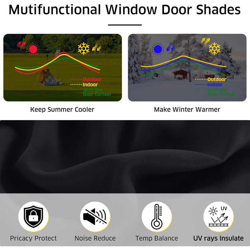 Magnetic Blackout Door Blinds, No Drill Roll Up French Door Curtain for Window, Thermal Insulated Light Blocking Shades for Sidelight Glass Window, 1 Panel
