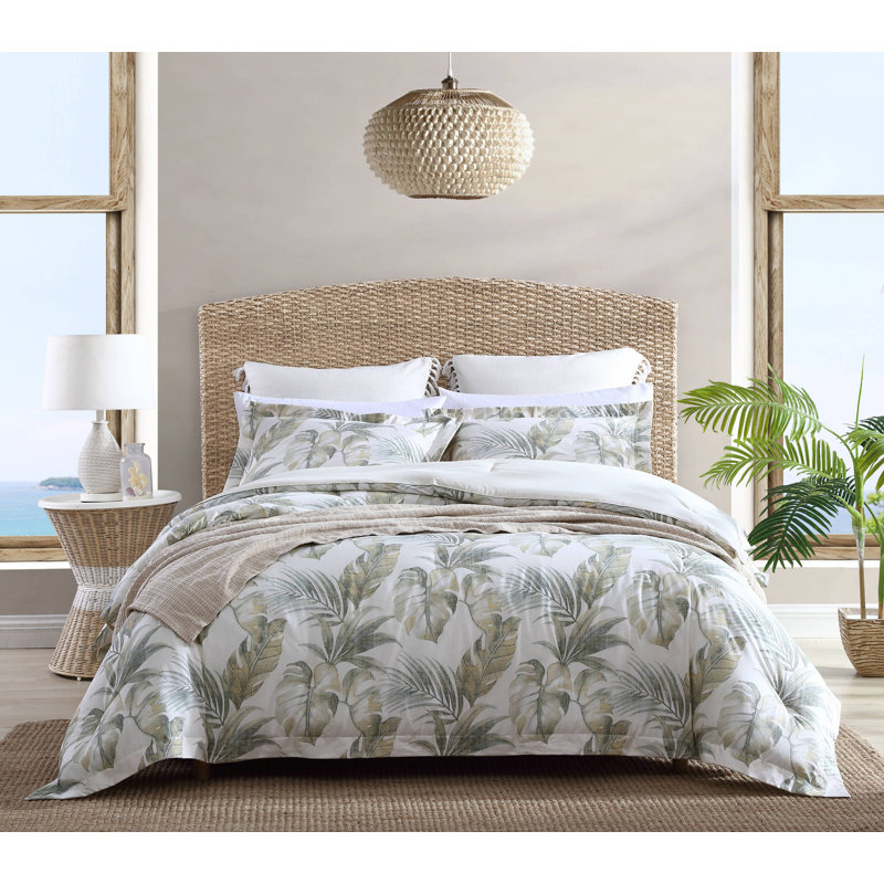 Tommy Bahama Waimea Bay Green Cotton Reversible Comforter Set, Queen Comforter + 2 Standard Shams