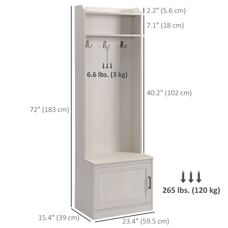 Alfino Hall Tree 23.5'' Wide with Bench and Shoe Storage, White