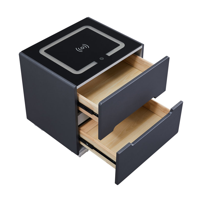 Uguna 50cm W Manufactured Wood Bedside Table, Dark Grey, Black