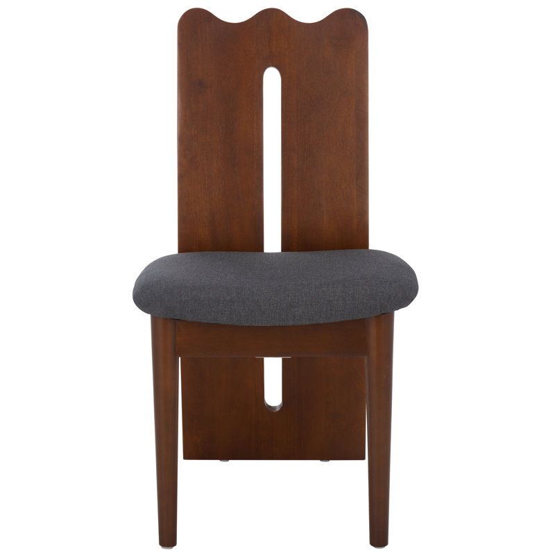 Kieran Solid Wood Upholstered Dining Chair, Gray/Walnut