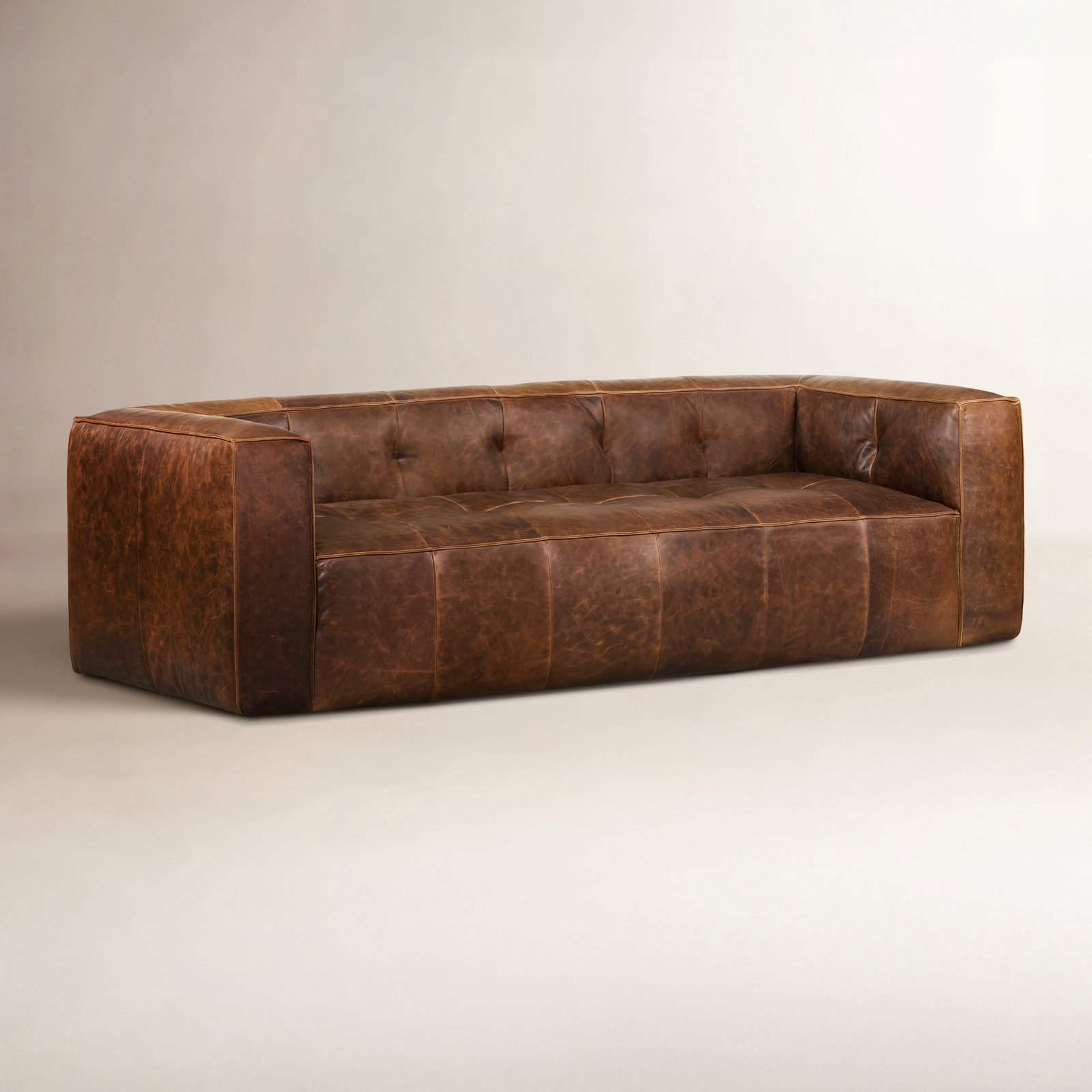 92" Genuine Leather Sofa, Chocolate Brown Genuine Leather