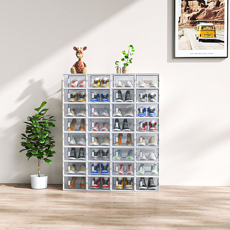 Range-chaussures empilables (ensemble de 32), Transparent/blanc