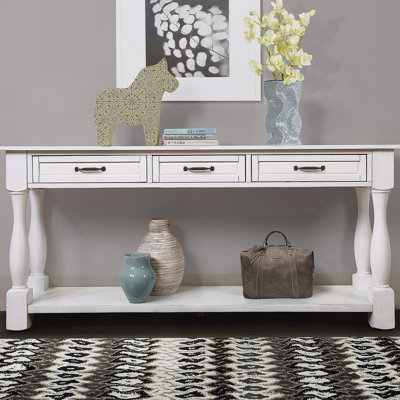 Console de 63 po de long en bois avec 3 tiroirs et 1 tablette inférieure pour le vestibule