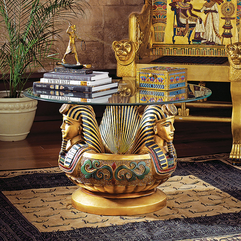 Clear Tempered Glass Round Table with Egyptian Figurine Base