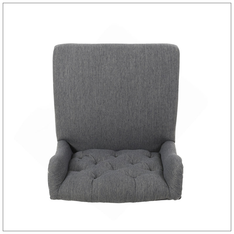 Ensemble de 2 tabourets de comptoir à oreilles capitonnés contemporains en tissu, gris anthracite et brun foncé
