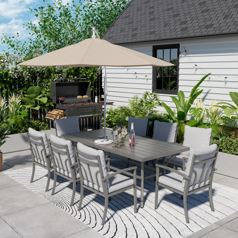 Ensemble repas de patio en aluminium 9 pièces HAPPATIO - Ensemble repas en aluminium pour 8 personnes, ensemble de table et chaises de patio