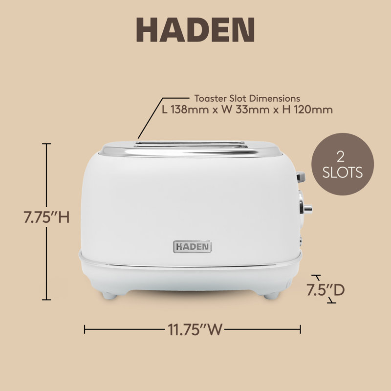 Haden Chelsea Stainless Steel 2 Slice Toaster, Extra Wide Slots, Ivory & Chrome, Ivory