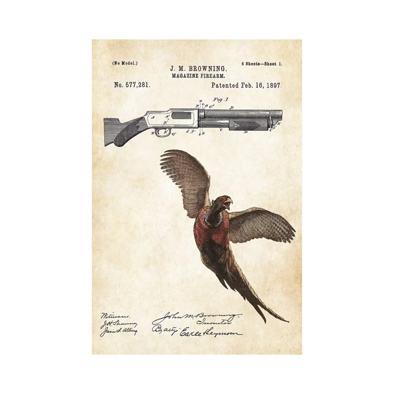 Pheasant Hunting Art by Patent77 - Wrapped Canvas Print, 30.48 cm H x 45.72 cm W