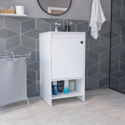 Meuble-lavabo Jane, armoire à une porte, deux tablettes - blanc