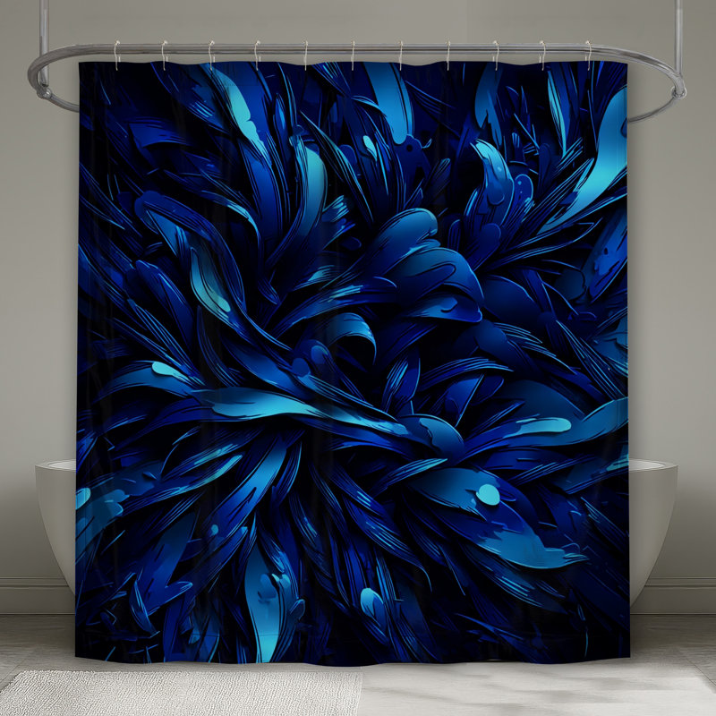Rideaux de douche abstrait à plumes bleues extra long, L 70 po x H 72 po