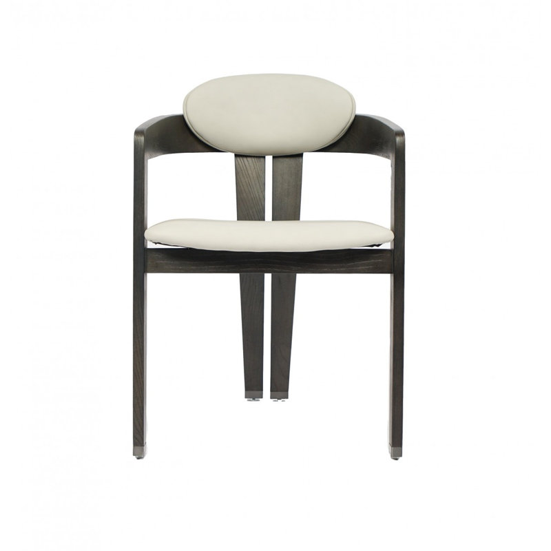 Fauteuil de salle à manger à dossier ouvert en similicuir gris clair et gris foncé