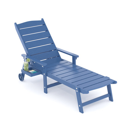 Chaise longue d'extérieur en PEHD avec plateau latéral, chaises longues de patio, réglable à 5 positions, toutes saisons