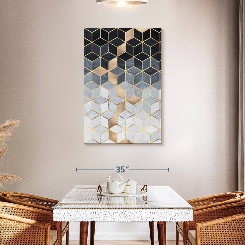 Avery Soft Blue Gradient Cubes Rectangular, 45" H x 30" W