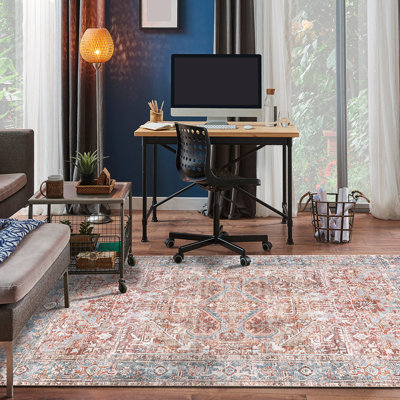 Kromer Medallion Machine Washable Red/Blue Area Rug