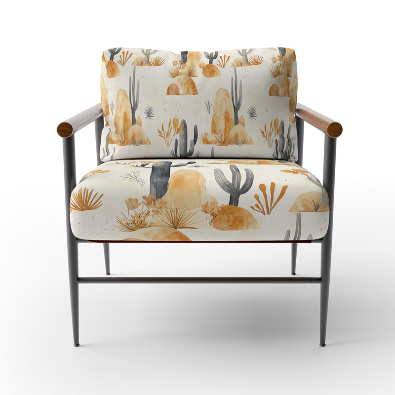 Fauteuil abstrait rembourré - fauteuil boho désert minimal, Bras ronds bruns
