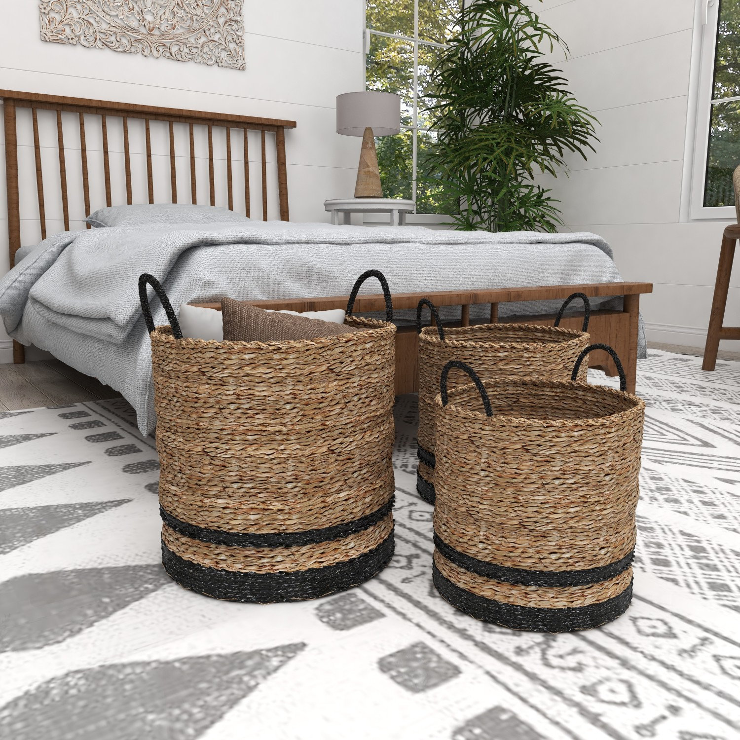 Seagrass Handmade Two-Toned Brown Decorative and Functional Storage Basket with Handles