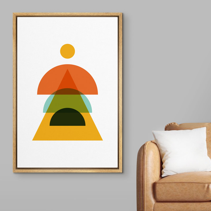 Idea4wall, reproduction d'art sur toile encadrée, demi-cercles multicolores sur un triangle jaune, formes abstraites, illustrations, art moderne, chic, ultra coloré, pour salon, chambre à coucher, bureau - 24 po x 36 po, naturel