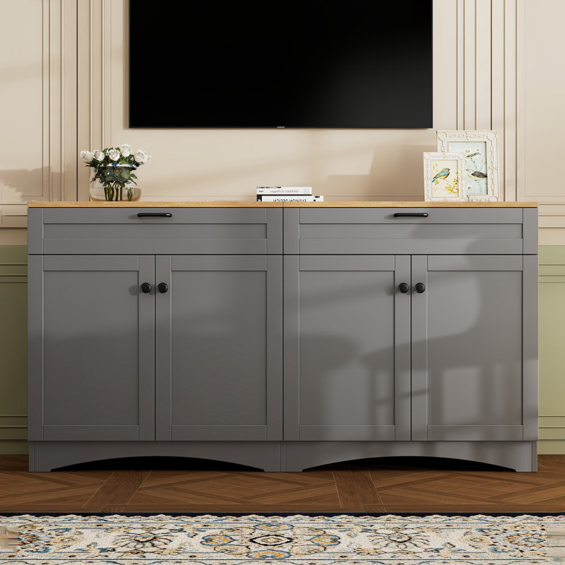 Armoire de bureau de 63 po de largeur à 4 portes et 2 tiroirs, Gris