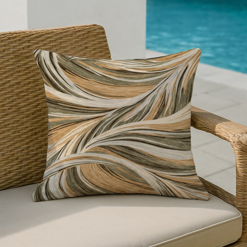 Coussin d'intérieur et d'extérieur, Carré 18 po, Abstrait plage beige