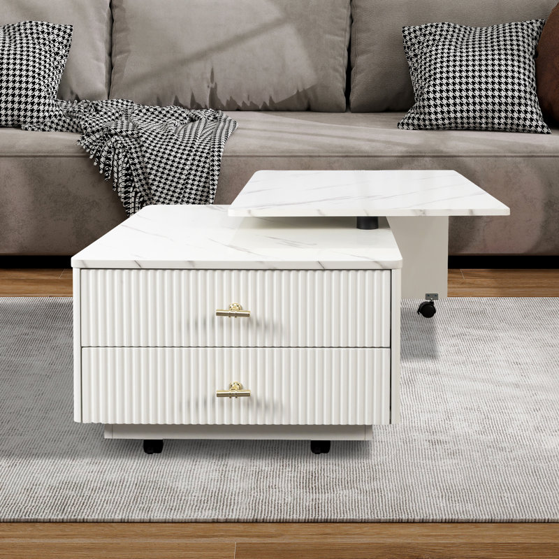  Expandable  Coffee Table With Rotatable Top And Wheels
